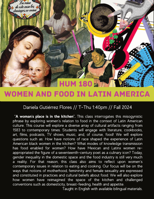 A flyer for HUM 180 featuring a collage of part of women cooking and kitchen supplies