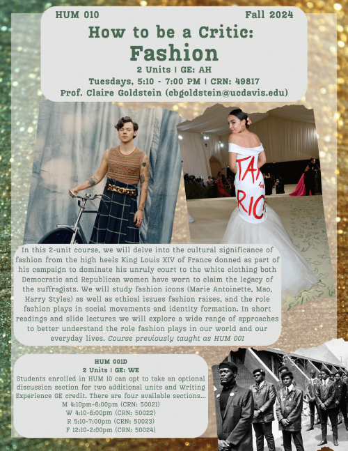 A flyer for HUM 10, the text is written above. Photos of various fashion icons