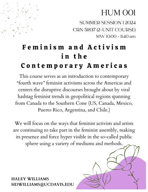 A flyer for the upcoming humanities course, the text written above.